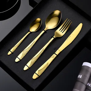 Cutlery Set Gold Dinnerware Stainless Steel Royal Spoon Forks Knives Kitchen Western Dinner Silverware Tableware Gift