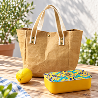 Sac fourre-tout en papier kraft lavable avec poignées en coton et fermeture à pression pour le shopping, le déjeuner et le transport quotidien