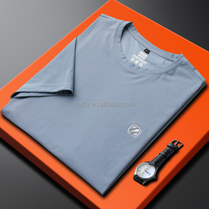 Camiseta de manga corta de moda de algodón puro con cuello redondo para hombre de gama alta, ropa de hombre con icono pequeño de moda 2025 - Product Image 5