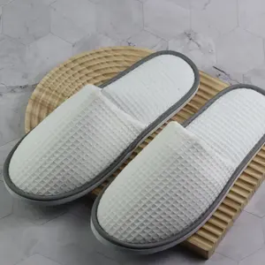 Waffle Disposable Spa Custom Hotel Slippers Wholesale 100% Cotton Waffle Slippers With Grey Edge