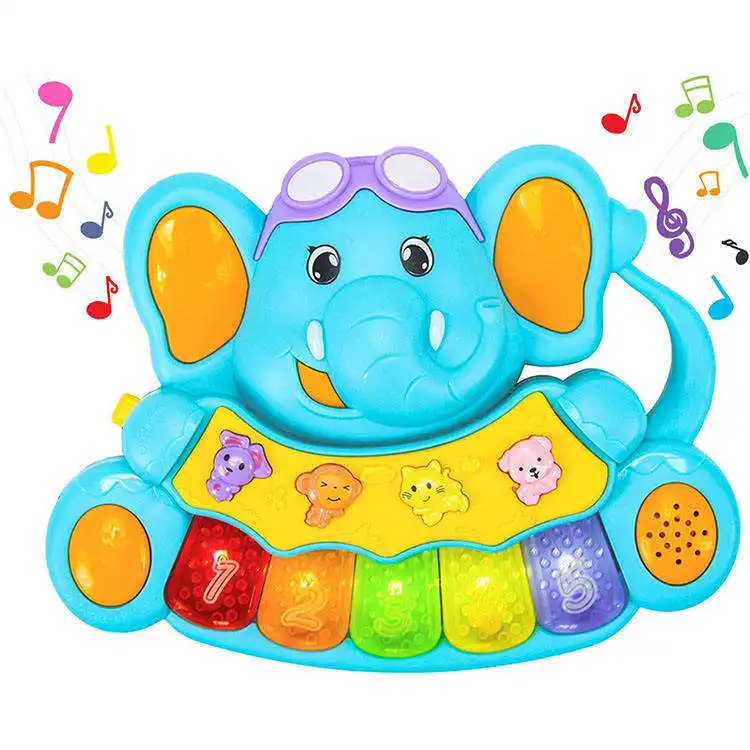 Juguetes para bebés, teclado, piano, juguete para 6-12 meses, multifuncional, educativo temprano, elefante bebé con luces/sonidos de animales/música Gif