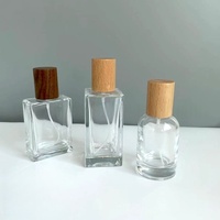 Flacon de parfum vide en verre carré de luxe 30ml 50ml 100ml avec bouchon en bois naturel, vaporisateur de parfum