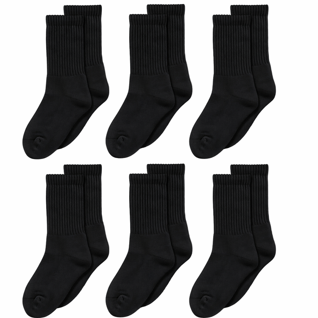 6 Pairs Cotton Crew Athletic Socks Ribbed Leg Smooth Foot Knit Soft Breathable Mid-Calf Sports Socks for Men Women Unisex