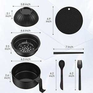 Juego de 6 Recipientes para Alimentos, Tazones de Plástico para Almacenamiento, Tazón para Ramen Apto para Microondas, Tazón para Fideos Instantáneos de Paja de Trigo con Palillos - Product Image 3