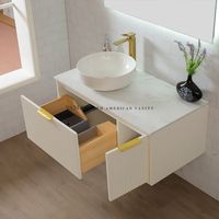 Meuble-lavabo mural blanc personnalisé à effet ondulé avec vasque simple pour salle de bain