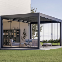 Véranda moderne sur mesure pour villa, toit plat, type indépendant connecté, double vitrage trempé Low-E, alimentation solaire, anti-corrosion, isolation thermique