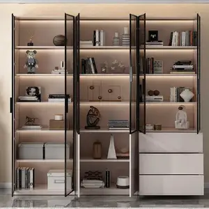 Luxury New Modern Bookshelf Partition Decorative Storage Cabinet Wooden Bookshelf With Glass Door Bookcase Wood Bookshelf