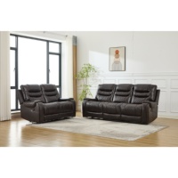 Canapé d'angle inclinable manuel moderne HOMERS en cuir pleine fleur avec console de massage, cadre en bois, pour home cinéma, avec fonction rafraîchissante