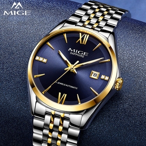 Reloj mecánico automático para hombre, correa de acero inoxidable, cristal de zafiro, esfera redonda, indicador de fecha, reloj de pulsera de negocios - Product Image 1