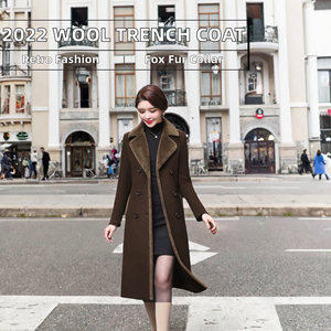 Gabardina Vintage para mujer, Poncho de lana de longitud media de estilo coreano, de talla grande, con acentos de piel drapeados, para otoño e invierno, 2022 - Product Image 2