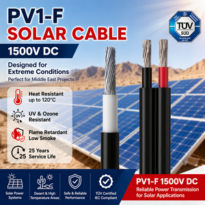 สายไฟโซลาร์เซลล์ DC1500V AC1000V ขนาด 2.5 มม. 4 มม. 6 มม. รุ่น PV1-F H1Z2Z2-K สายเคเบิลโซลาร์เซลล์แบบถักทนความร้อนสูง ได้รับการรับรองมาตรฐาน TUV ป้องกันรังสียูวี - Product Image 1