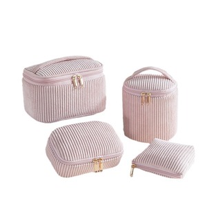 Set de Neceser de <span class=keywords><strong>Pana</strong></span> de Gran Capacidad Bolsa Portátil con Cremallera Elegante Rosa Multifuncional de Moda para Almacenamiento de Maquillaje - Product Image 6