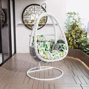 All-Weather Outdoor Garden Balcony Terrance Hanging <b>Egg</b> <b>Chair</b> Handwoven PE Rattan Patio Swing Set with Metal Stand & <b>Cushions</b> - Product Image 1