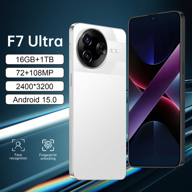 Hot Selling F7 Ultra 7.3-inch HD Screen 5G Smart Mobile Phone With 16GB+1TB Storage MTK Deca Core CPU Android 15 System