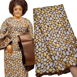 2771 नि: शुल्क शिपिंग कशीदाकारी सेक्विन के साथ अफ्रीकी नाइजीरियाई सोने फीता कपड़े महिलाओं की पोशाक के लिए