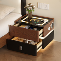 Table de chevet intelligente de style italien, luxe léger, suspendue, chambre à coucher, couleur noyer, lumière LED, charge sans fil