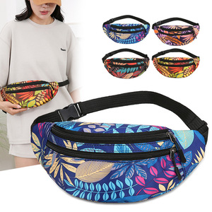 Women's Waist Bag Multiple Pockets Zipper Water Resistant Leisure Travel Blue Black Red Maple Leaves Print Single Strap - Product Image 1