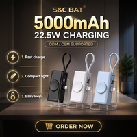 Batterie externe portable en plastique à charge rapide bidirectionnelle haute capacité 5000 mAh pour câble de charge de montre pour voyage d'affaires