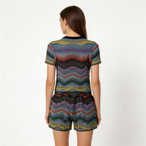 Conjunto de Shorts de Lana con Estampado Moderno para Verano, Talla Única, Estilo Deportivo, Diseño sin Cuello, Tejido Liso - Product Image 2