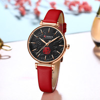 Jam Tangan Wanita CURREN 9078 Merah 2022, Dial Bunga Menawan, Jam Tangan Quartz untuk Gaya Berpakaian, Jam Kulit Wanita