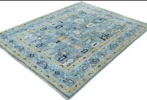 สีฟ้า Kazak oushak ทำด้วยมือพรมผ้าฝ้ายแบบตะวันออกที่ทันสมัยชุดพรมพื้นที่ผ้ากำมะหยี่ลายดอกไม้ขนาด4X6ฟุตเทคนิคการทอสีทึบ - Product Image 5