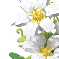 Ensemble de blocs de construction en forme de fleur de lys blanche avec housse anti-poussière, 285 pièces, décoration de bureau en ABS, jouet d'assemblage DIY