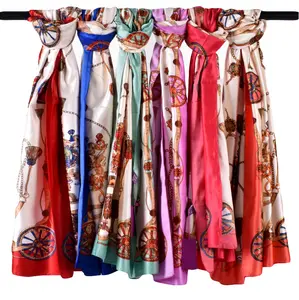 Lenço de cetim feminino, lenço estampado personalizado de seda yogon bandanas para primavera e verão