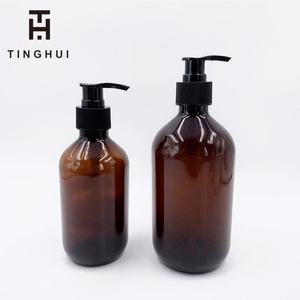 Bouteille Boston en plastique PET ambré vide avec pompe, 100ml, 150ml, 200ml, 300ml, 400ml, 500ml – Vente en gros usine, offre spéciale - Product Image 1