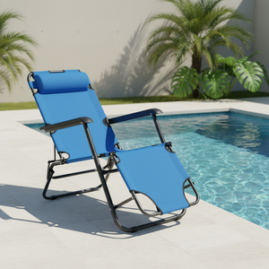 布張り屋外スチール製キャンプ用ラウンジチェア、無重力リクライニング、折りたたみ式、耐久性、フットレスト付き、ビーチ、中庭、病院用 - Product Image 1
