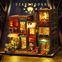Kit DIY de niche à livres Vintage American Town Street, Diorama miniature à construire, Serre-livres en bois avec lumières LED pour les amateurs de livres