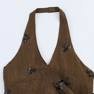 ZATRHMBM Summer 2026 New Arrivals: Stylish Women's <strong>Top</strong> featuring <strong>Sequin</strong> Embellishments Retro-Inspired, Sexy Halter-Neck Design - Product Image 3