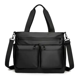 Hitam kustom ramping eksekutif tas Travel tas kurir tas 2 cara penggunaan kulit PU pria bisnis Laptop tas tangan