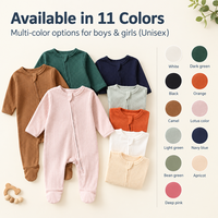 Jumpsuit Bayi Katun dengan Resleting 95 Persen Katun Kelas A Resleting Depan Tanpa Label Berkaki Unisex Bayi Baru Lahir 0 hingga 12 Bulan