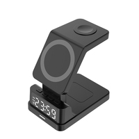 Tren 2025 pengisi daya nirkabel 3 in 1 stasiun jam tampilan Led 15w isi daya Cepat jam Alarm Digital pengisi daya nirkabel