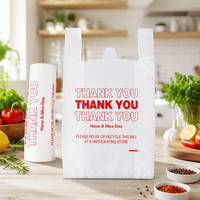 Sacs plastiques imprimés « Merci » en rouleau, sacs T-shirt jetables en PEHD pour l'épicerie, le marché de détail et les plats à emporter