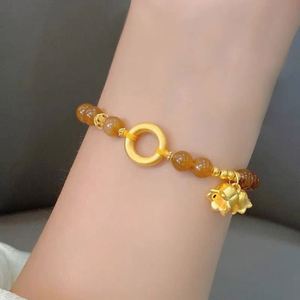 Pulsera de Moda con Imitación de Jade Amarillo y Loto, Cuentas de Piedras Preciosas Naturales, Pulsera Vintage Hecha a Mano con Ágata Roja y Detalles en Oro - Product Image 6