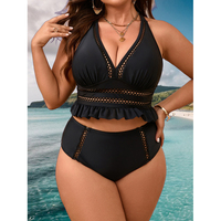 Nouveau maillot de bain noir sexy à découpes profondes, maillot de bain taille haute à volants