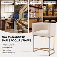 Moderner 24-Zoll-Barhocker aus Leinen mit cremefarbenem Stoff und goldenem Metallrahmen Gepolsterter Küchen insel hocker