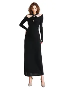 TWOTWINSTYLE kadınlar keten uzun Bodycon elbise Midi uzun kollu yüksek kalite katı renk pamuk yaz rahat dokuma basit moda