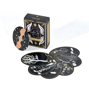 Cartes rondes de tarot Chubby Birdy, papier enduit noir, design créatif, ensemble complet pour la divination et le divertissement - Product Image 1