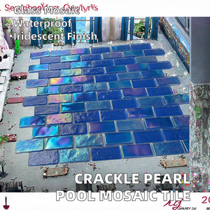 Mosaico de Vidrio Irregular Azul para Piscina, Acabado Perlado Iridiscente, Baja Absorción de Agua, para Paredes de Piscinas - Product Image 2