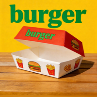 Boîte à hamburger jetable personnalisée avec logo imprimé, biodégradable, gaufrée, pailletée, recyclable, de qualité alimentaire, pour la restauration rapide à emporter