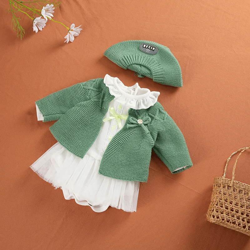 Tenue Poupée 35-43 Cm – Robe, Chapeau Et Sac – Coton Doux, Scratch Facile – Cadeau Enfant – Vert