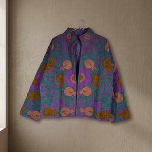 Purple TNT Fabric Suzani <b>Embroidered</b> <b>Jacket</b> <b>Women</b> Boho Pomegranate Motif Heavy Thread Work Short Open Front Winter Coat suzani - Product Image 6