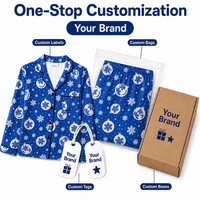 Ensemble de pyjama personnalisé pour femme en polyester bleu roi avec motif flocon de neige et col cranté, idéal pour Noël, livraison directe (POD) à partir d'une pièce (MOQ 1PC)