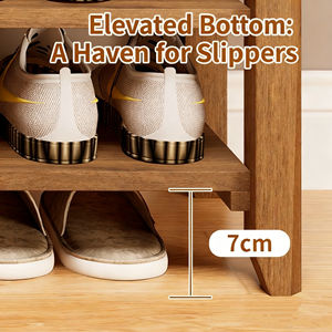 ספסל נעליים מעץ מלא בכניסה ישב על מדף נעליים רב שכבתית לשימוש ביתי ואלון נעליים לאחסון נעליים לאחסון נעליים - Product Image 5