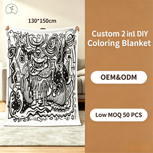 Manta para Colorear con Diseño Psicodélico - 2 Capas de Poliéster Suave y Esponjoso con Diseño de Ojos, Alien, Estrellas, Olas y Luna, OEM ODM 50PCS - Product Image 2