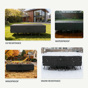 Housse de protection robuste 600D imperméable pour mobilier d'extérieur, housse rectangulaire pour table et chaises de patio, idéale pour jardin et cour. - Product Image 5