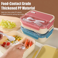 Boîte à lunch bento en PP compatible micro-ondes avec couverts, anti-fuite, conteneur alimentaire portable