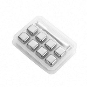 8pcs Square Stainless Steel 304 Bar Party Frozen Chilling Cooler Whiskey Ice Wine Stone Metal Ice Cube With <b>Tongs</b> Set - Product Image 1